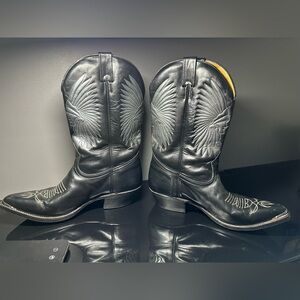 Men's Black Boulet Western Boots with Wing Embroidery